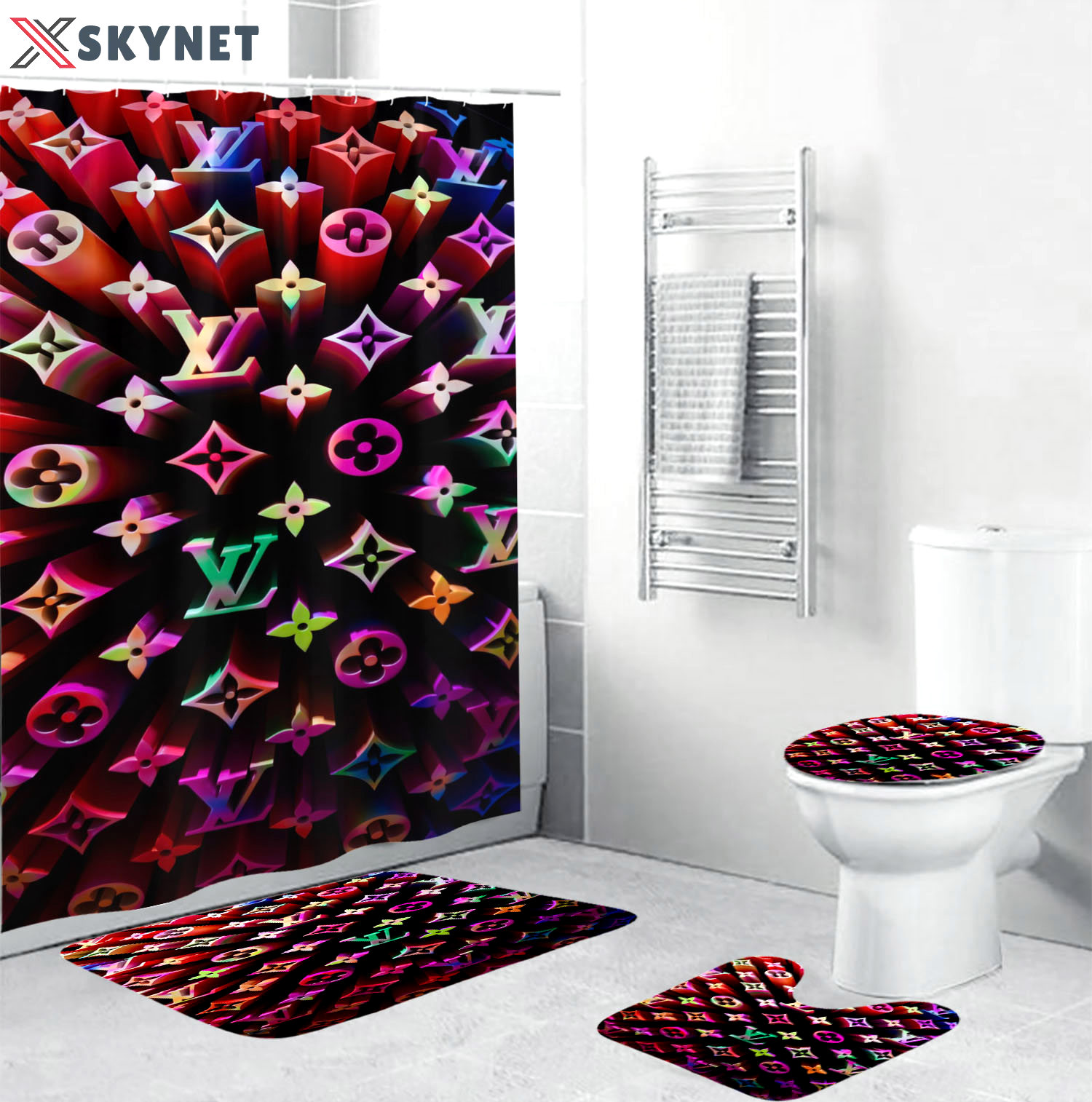 Louis vuitton colorful d monogram home decor hypebeast bathroom sets luxury fashion brand bath mat Bathroom Set