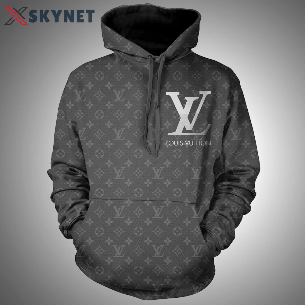 Louis vuitton grey hoodie luxury brand clothing clothes outfit for men women Hoodie 3D