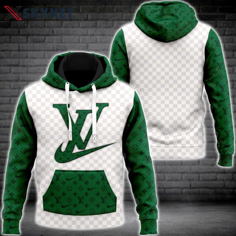 Louis vuitton logo green white premium unisex hoodie for men women luxury brand Hoodie 3D