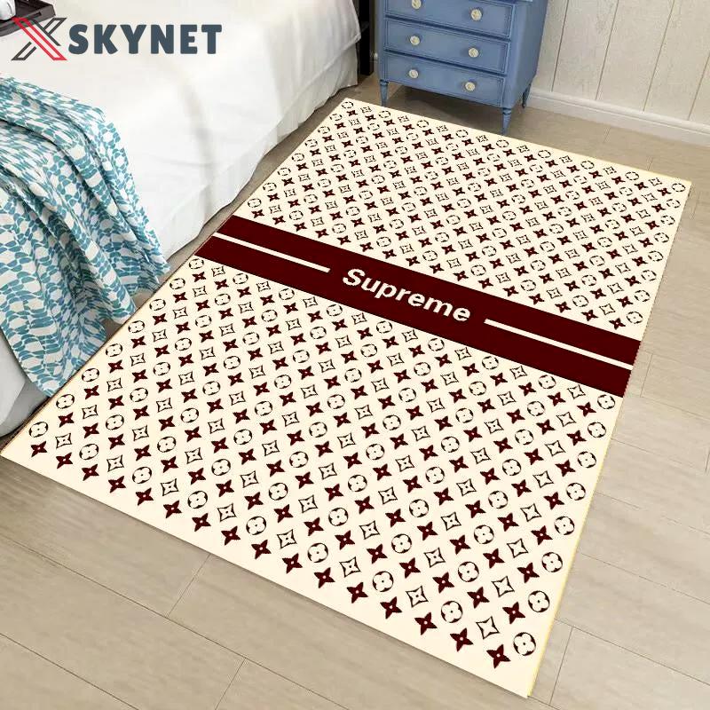 Louis vuitton lv beige logo type 63. Upgrade Your Living Room with Luxury Home Decor: Area Carpets, Floor Decor, Door Mats, and Hot Gift Items with style a High-End Fashion Brand Rectangle Rug
