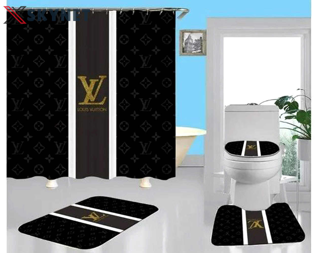 Louis vuitton lv black hypebeast bath mat bathroom sets luxury fashion brand home decor Bathroom Set