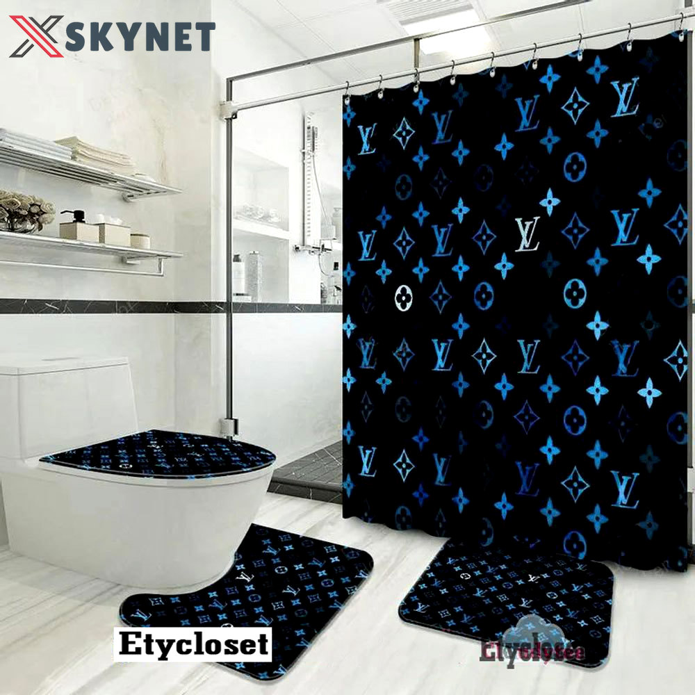 Louis vuitton lv blue hypebeast home decor bath mat bathroom sets luxury fashion brand Bathroom Set
