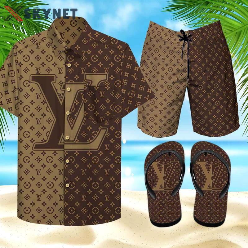Louis vuitton lv flip flops and combo hawaii shirt shorts luxury brand summer outfit 1 Hawaii Shirt Shorts & Flip Flops