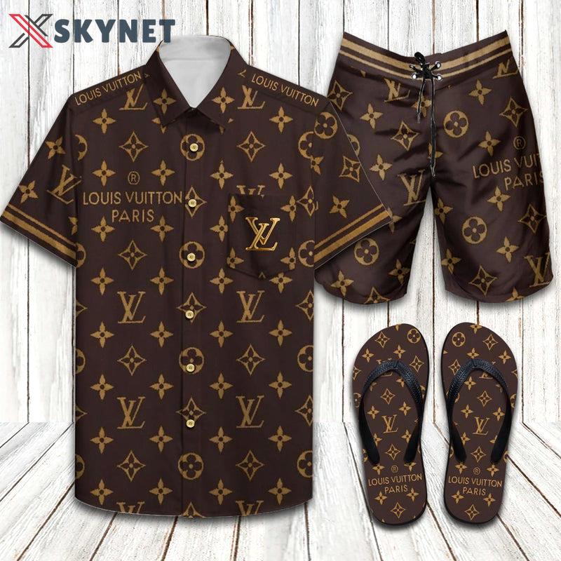 Louis vuitton lv flip flops and combo hawaii shirt shorts luxury brand summer outfit 7 Hawaii Shirt Shorts & Flip Flops