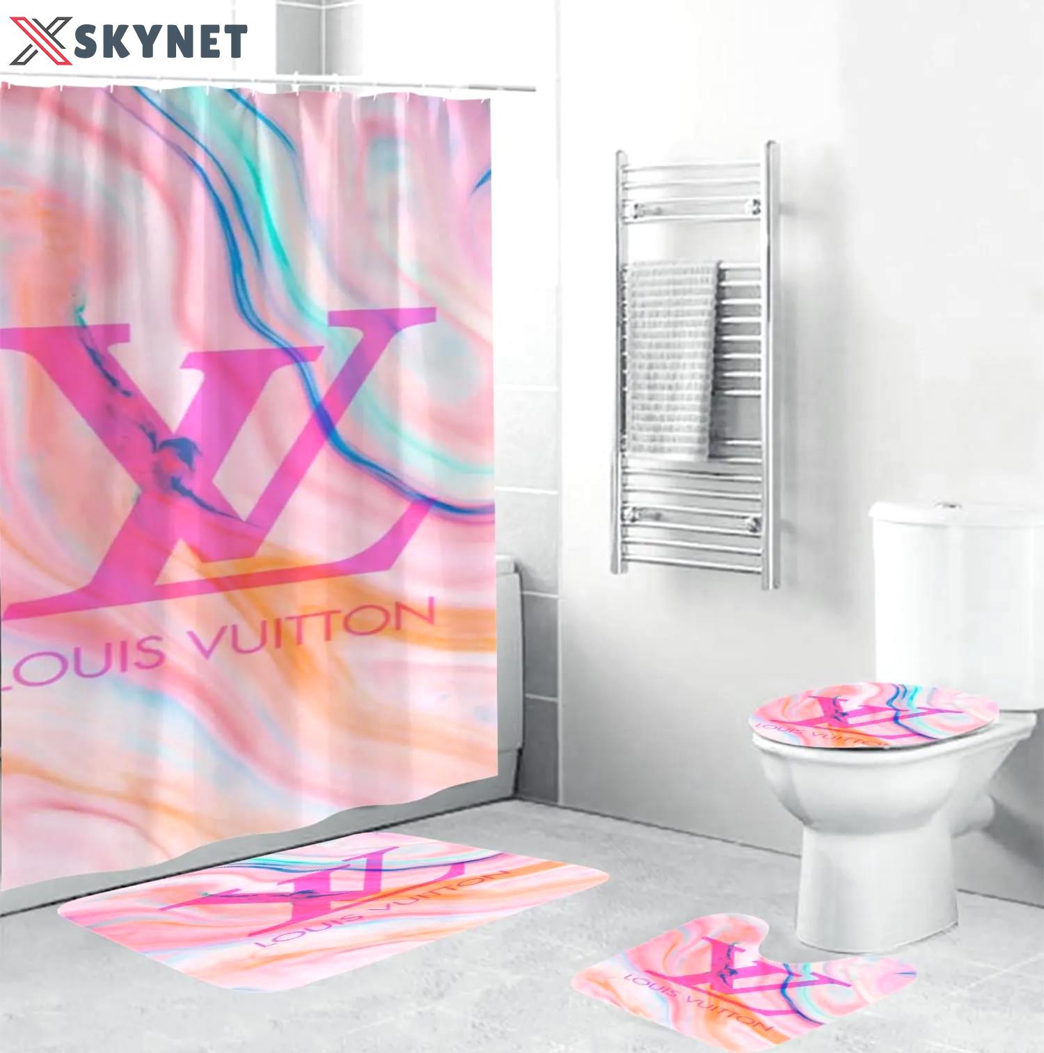 Louis vuitton lv louis vuitton bigin water color background bath mat bathroom sets luxury fashion brand hypebeast home decor Bathroom Set