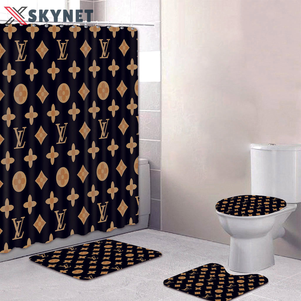 Louis vuitton lv monogram logo type 1894 Bathroom Accessory Sets Bathroom Sets Home Decor Hypebeast Bathroom Pedestal Rug Toilet Cover Waterproof Shower Curtain Luxury Fashion Brand Bath Mat Set