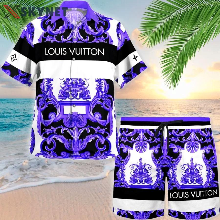 Louis vuitton purple luxury brand fashion hawaii set Hawaii Shirt Shorts & Flip Flops