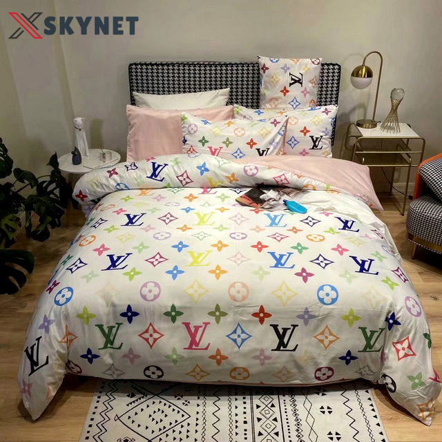 Louis vuitton rainbow luxury brand bedding set bedspread duvet cover set home decor Bedding Sets