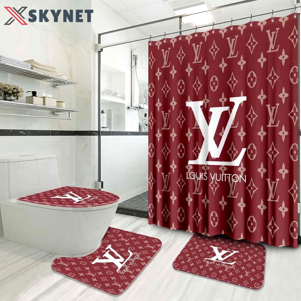 Louis vuitton red preium hypebeast home decor bathroom sets bath mat luxury fashion brand Bathroom Set