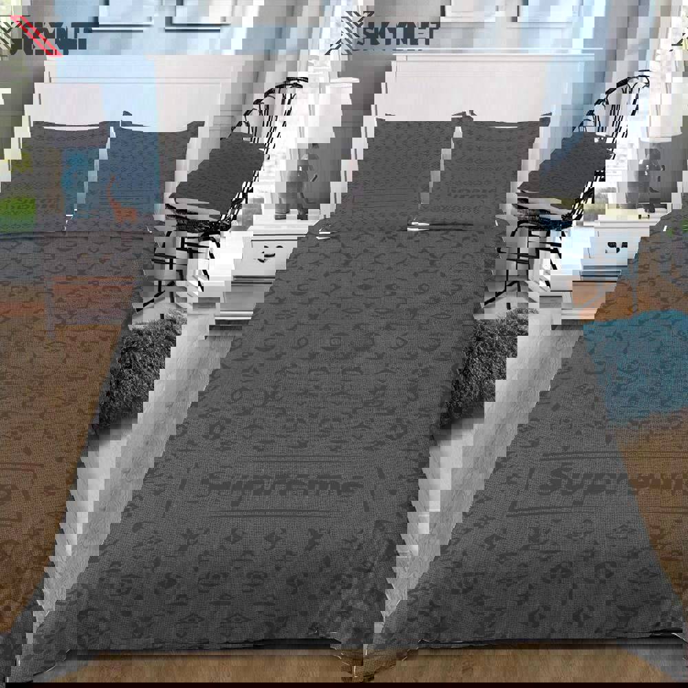 Louis vuitton supreme grey logo type 1452 Bedding Sets bedclothes bedspread sheets premium fashion brand home decor duvet covers hyperbeast Bedroom blankets luxury ideas bed linen