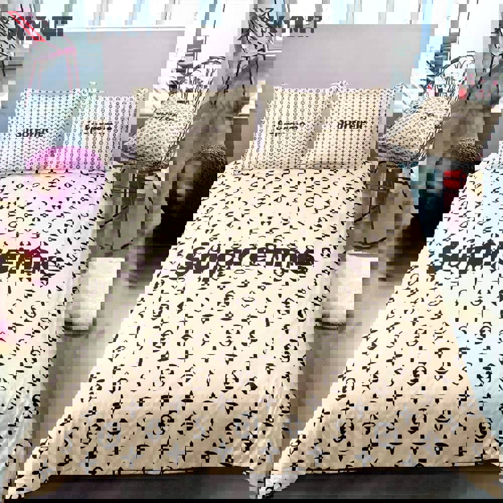 Louis vuitton supreme light yellow logo type 1453 Bedding Sets bedspread premium fashion brand covers hyperbeast Bedroom bed linen home decor duvet luxury ideas blankets bedclothes sheets