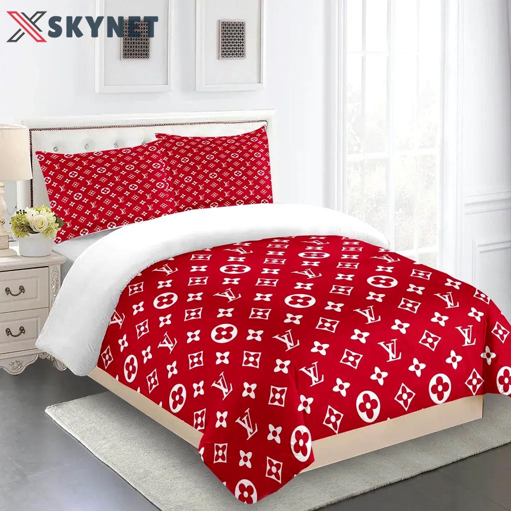 Louis vuitton suprme fashion logo limited edition luxury brand bedding sets, bedroom decor , thanksgiving decorations for home best luxury bed sets gift thankgivings and christmas Bedding Sets