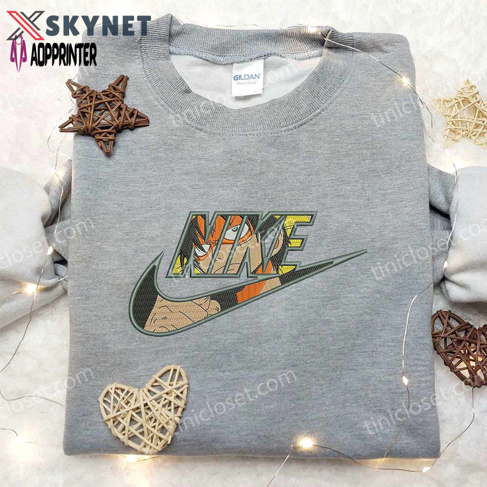 Luffy one piece x nike embroidered shirt: cool anime shirt for fans Embroidered Shirt