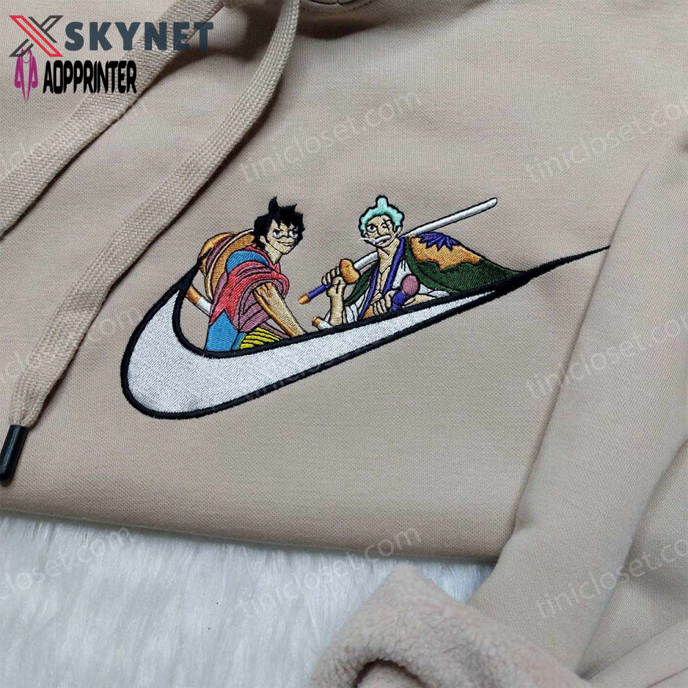 Luffy zoro nike embroidered shirt one piece hoodie & custom swoosh sweatshirt – stylish & unique Embroidered Shirt