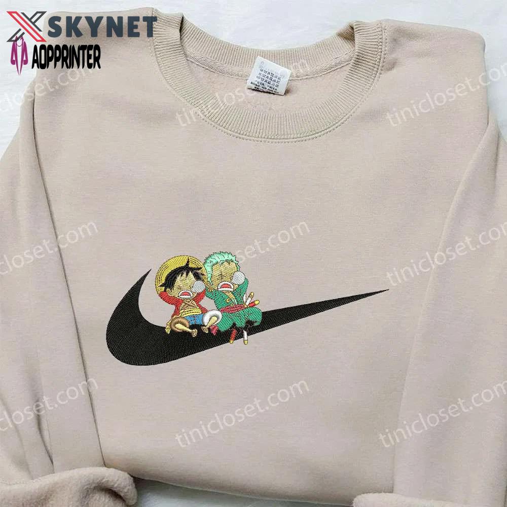 Luffy & zoro x nike: embroidered hoodie one piece & inspired shirt Embroidered Shirt