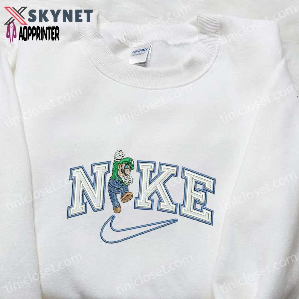 Luigi x nike embroidered cartoon tshirt: super mario inspired shirt for a fun and stylish look Embroidered Shirt