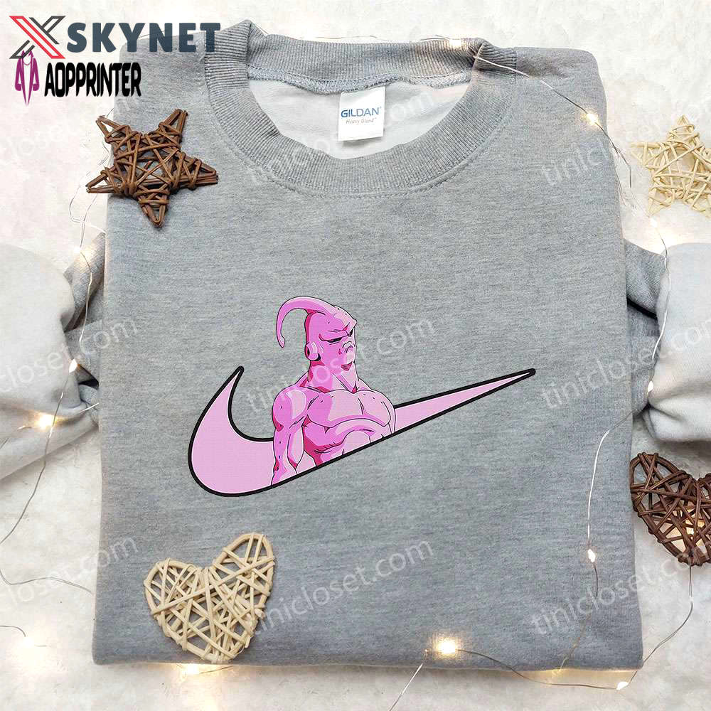 Majin buu x nike swoosh anime hoodie & dragon ball embroidered shirt nike inspired apparel Embroidered Shirt