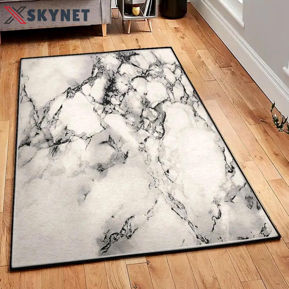 Marble area rugs for living room, white dark grey marble rug Rectangle Rug