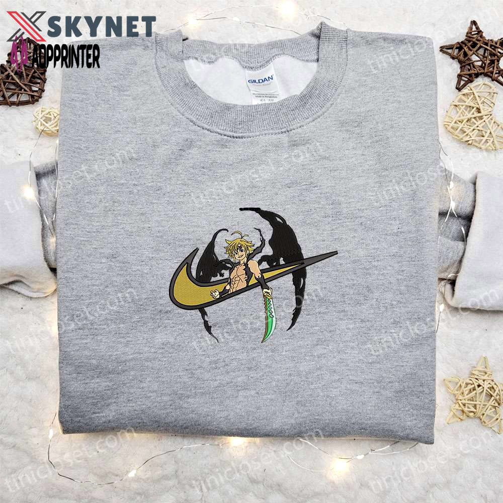 Meliodas x nike swoosh anime hoodie: seven deadly sins embroidered shirt nike inspired – shop now! Embroidered Shirt