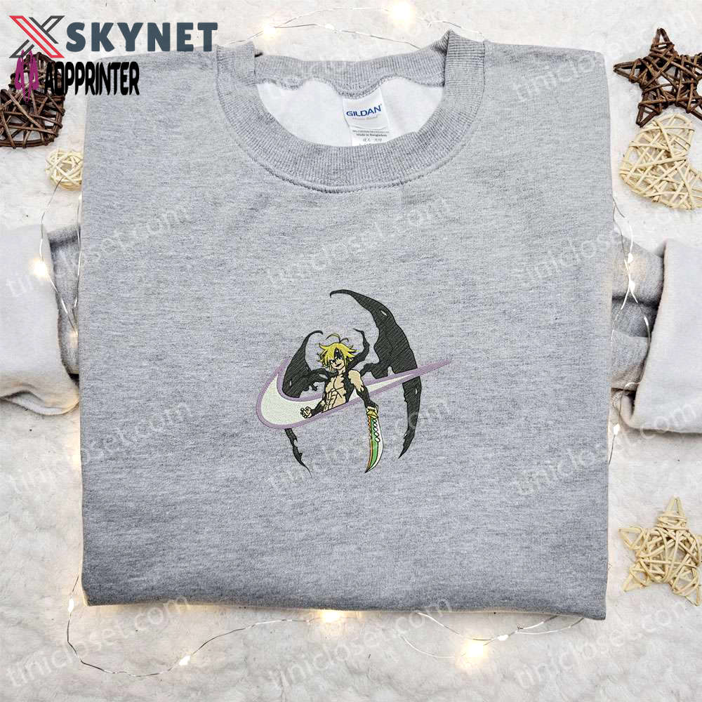 Meliodas x nike swoosh anime tshirt: the seven deadly sins embroidered shirt – nike inspired design Embroidered Shirt