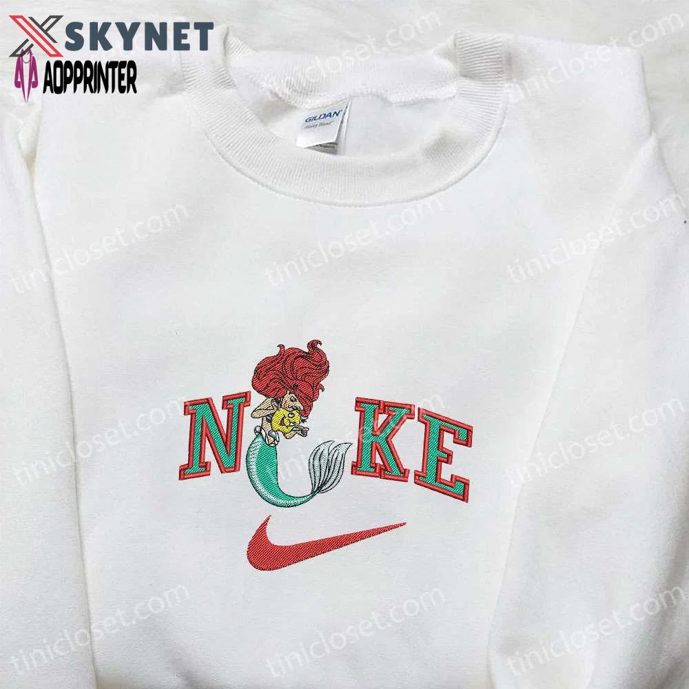 Mermaid ariel x nike cartoon hoodie: disney characters & nike inspired embroidered shirt Embroidered Shirt