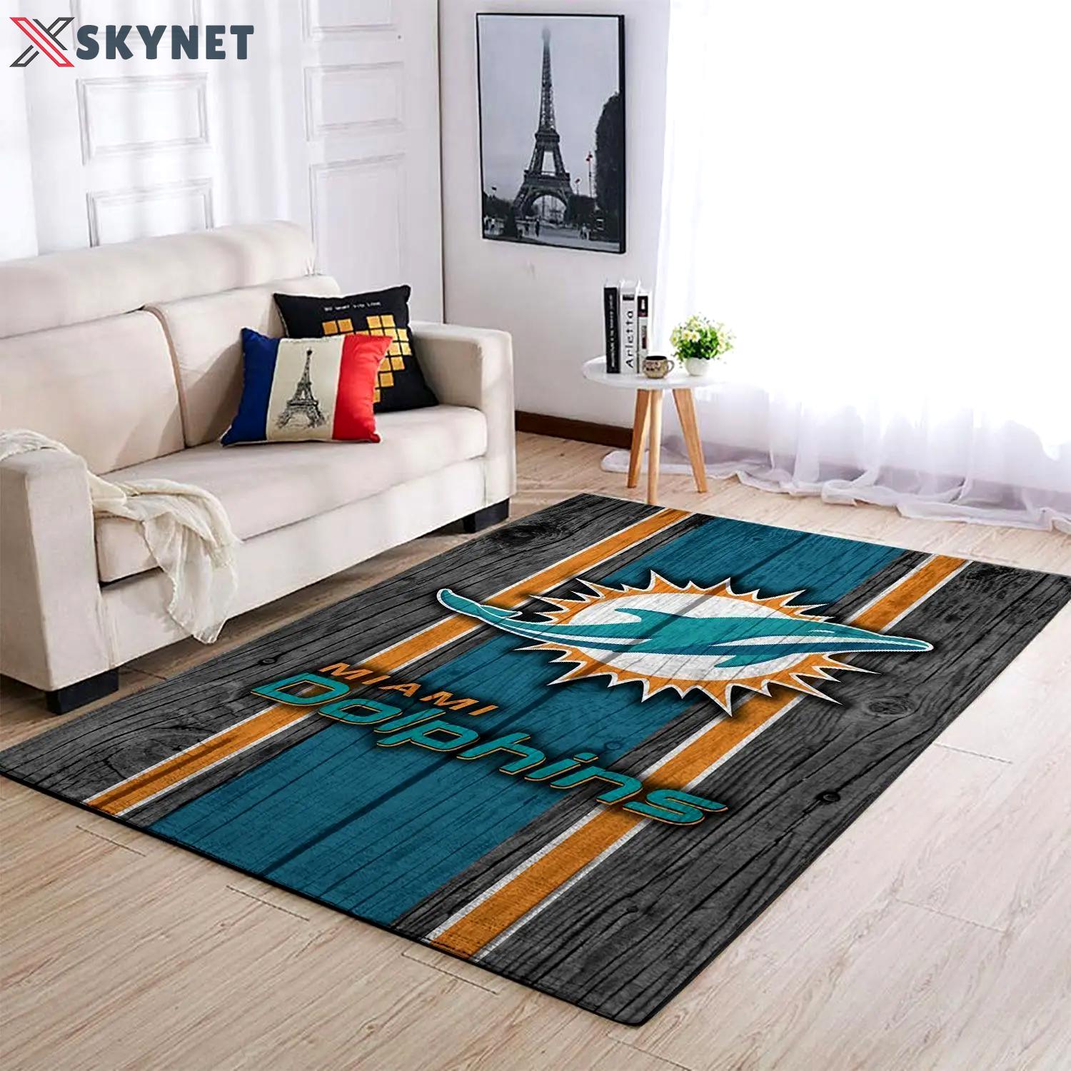 Miami dolphins nfl football living room carpet wooden rug regtangle carpet Rectangle Rug