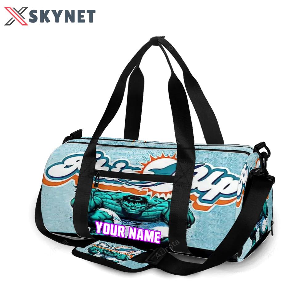 Miami dolphins phins up personalized name travel bag gym bag 1052 Travel Bag