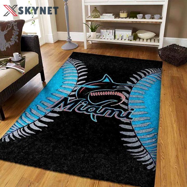 Miami marlins area rug mlb team logo carpet living room rugs v3676 Rectangle Rug