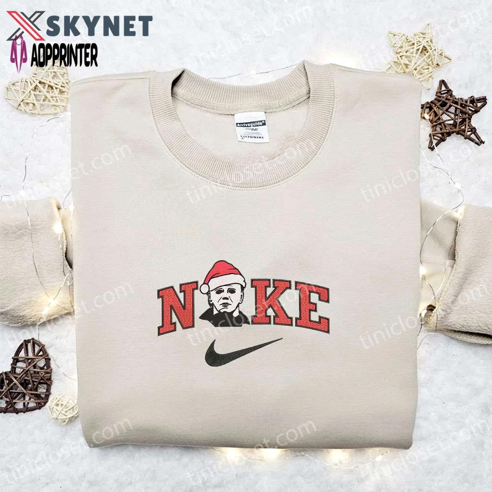 Michael myers x nike embroidered sweatshirt: movie merry christmas shirt perfect gift idea Embroidered Shirt