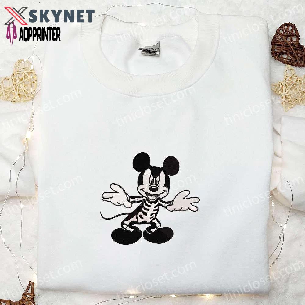Mickey mouse skeleton halloween embroidered shirt: best disney halloween gift for family Embroidered Shirt
