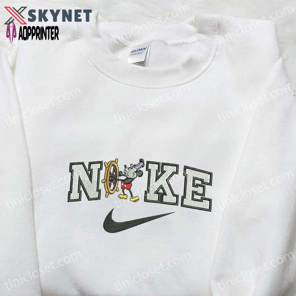 Mickey mouse x nike cartoon embroidered tshirt: disney characters & nike inspired shirt Embroidered Shirt