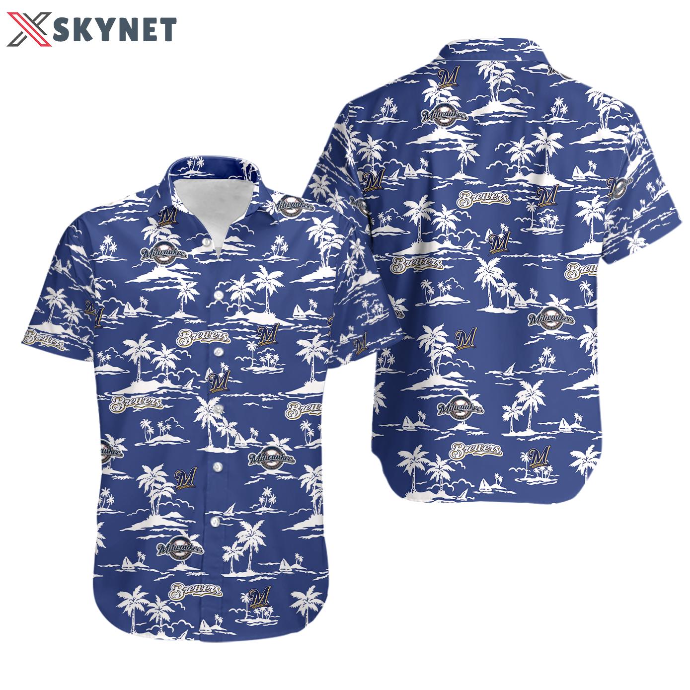 Milwaukee brewers hawaiian shirt brewers name tropical palm trees hawaii shirt Hawaii Shirt Shorts & Flip Flops