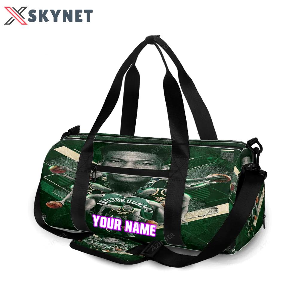 Milwaukee bucks 34 giannis antetokounmpo v25 personalized name travel bag gym bag 966 Travel Bag