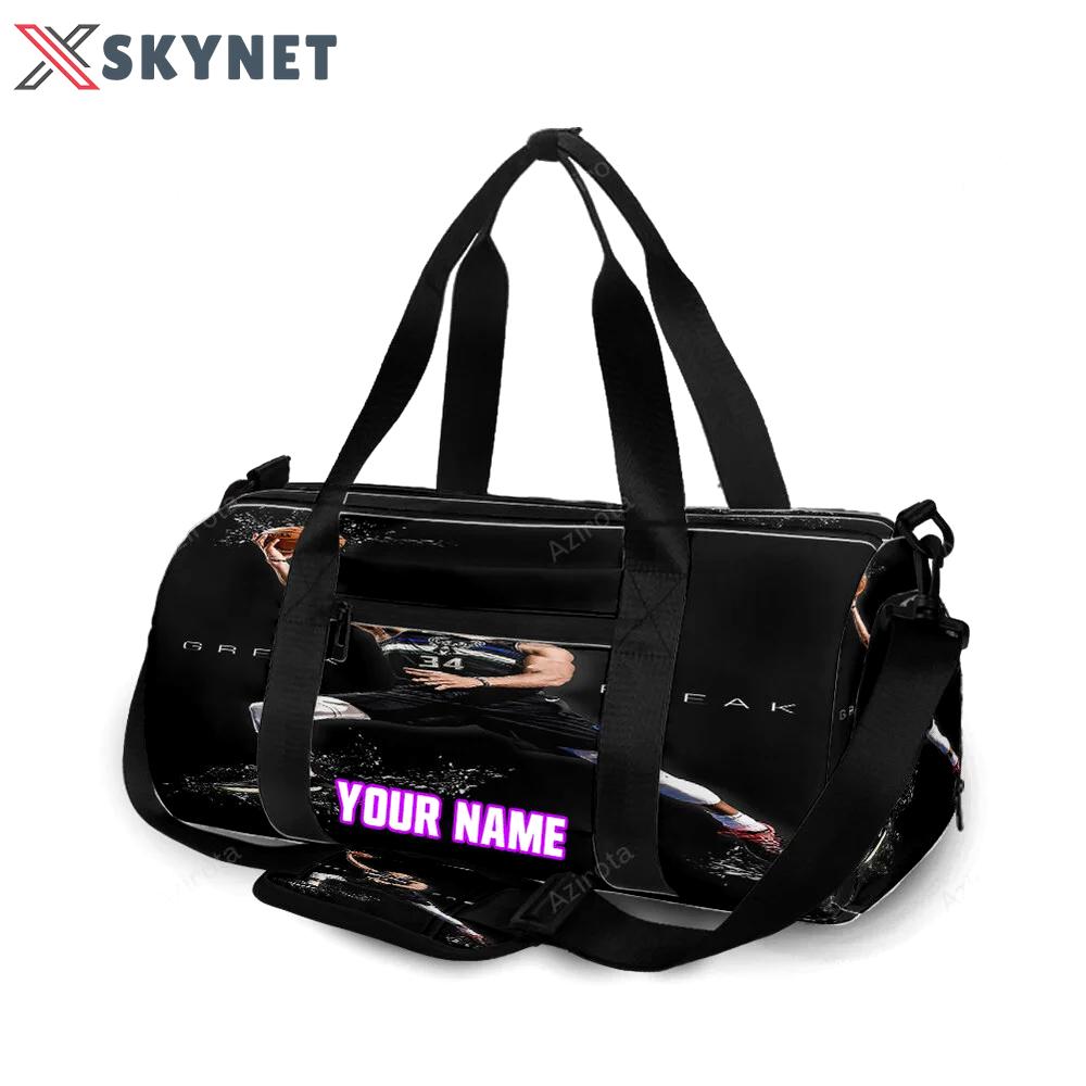 Milwaukee bucks 34 giannis antetokounmpo v28 personalized name travel bag gym bag 1685 Travel Bag