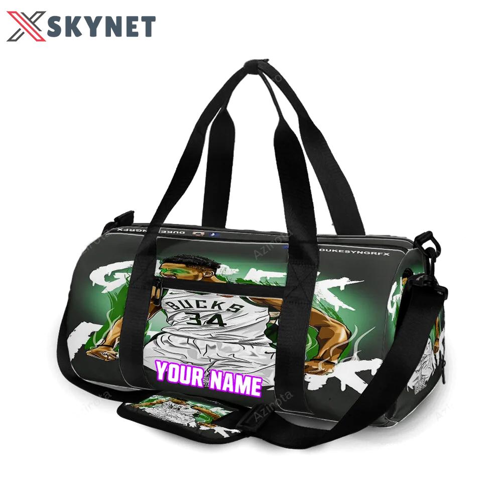 Milwaukee bucks 34 giannis antetokounmpo v32 personalized name travel bag gym bag 1943 Travel Bag