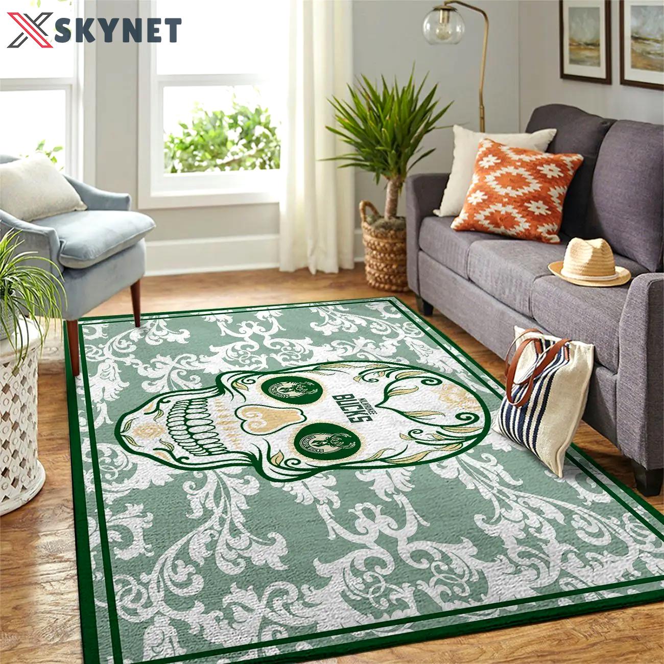 Milwaukee bucks nba skull flower style living room carpet rug regtangle carpet Rectangle Rug