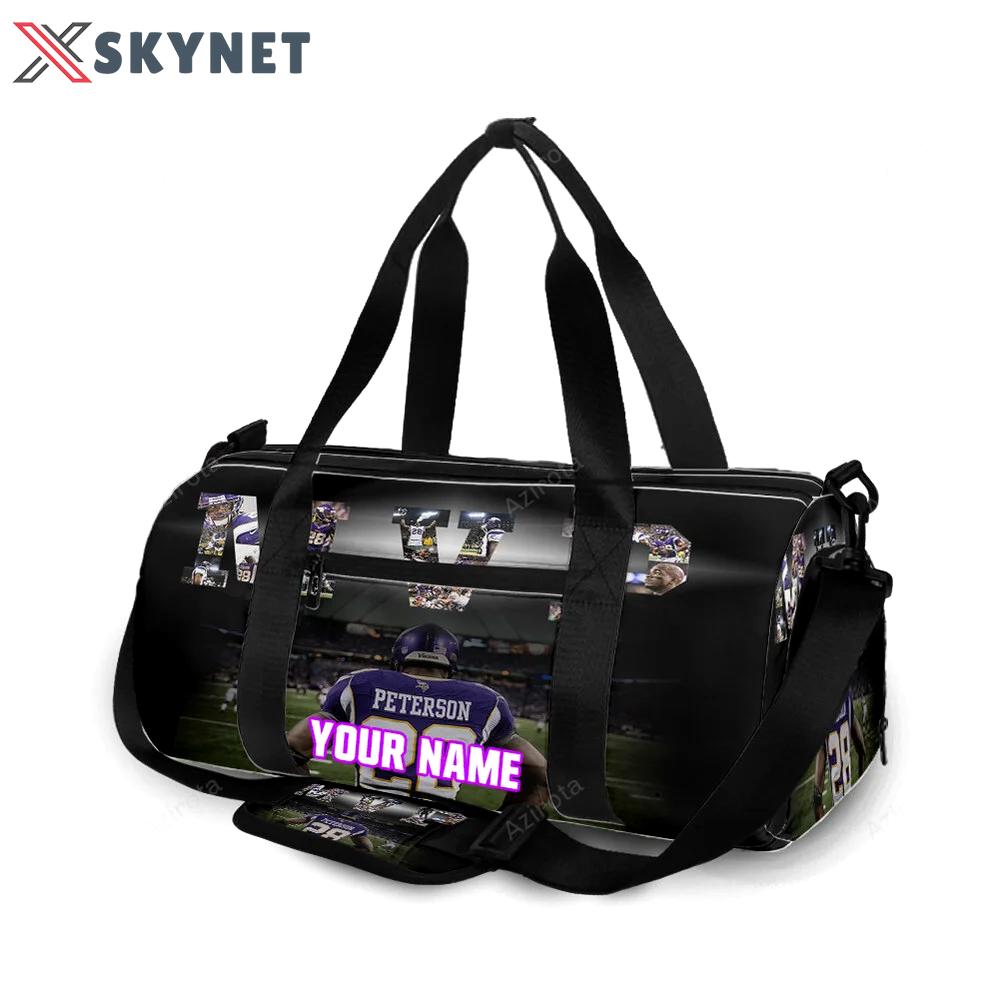 Minnesota vikings adrian peterson 28 personalized name travel bag gym bag 1767 Travel Bag