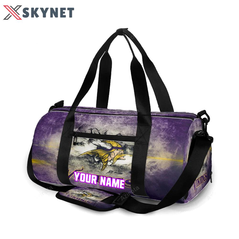 Minnesota vikings emblem vintage wall personalized name travel bag gym bag 657 Travel Bag