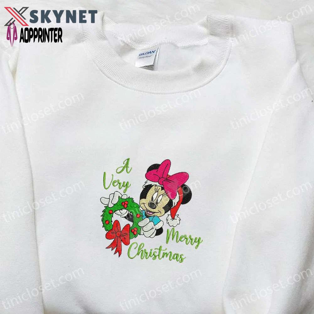 Minnie disney christmas wreath shirt & characters hoodie: best gifts for family Embroidered Shirt