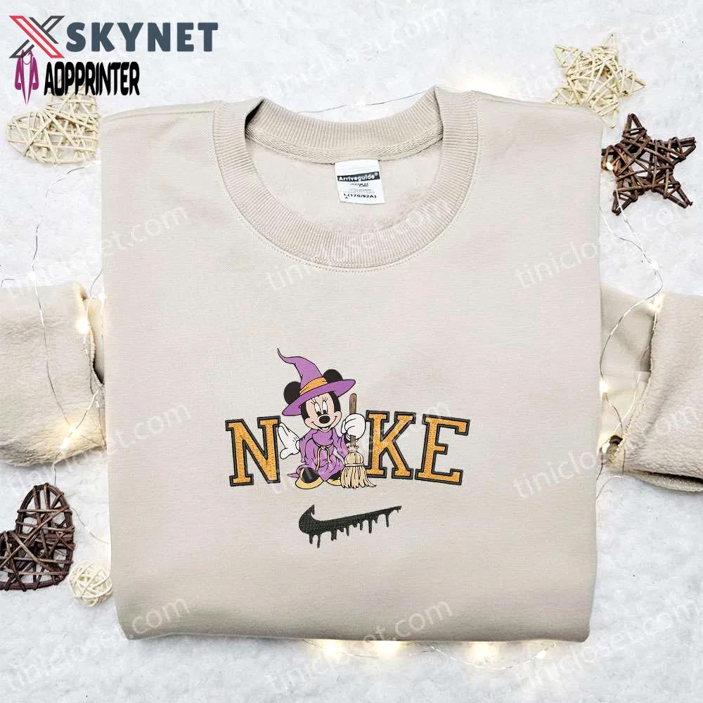 Minnie mouse witch x nike embroidered sweatshirt: disney characters halloween shirt best gift idea Embroidered Shirt