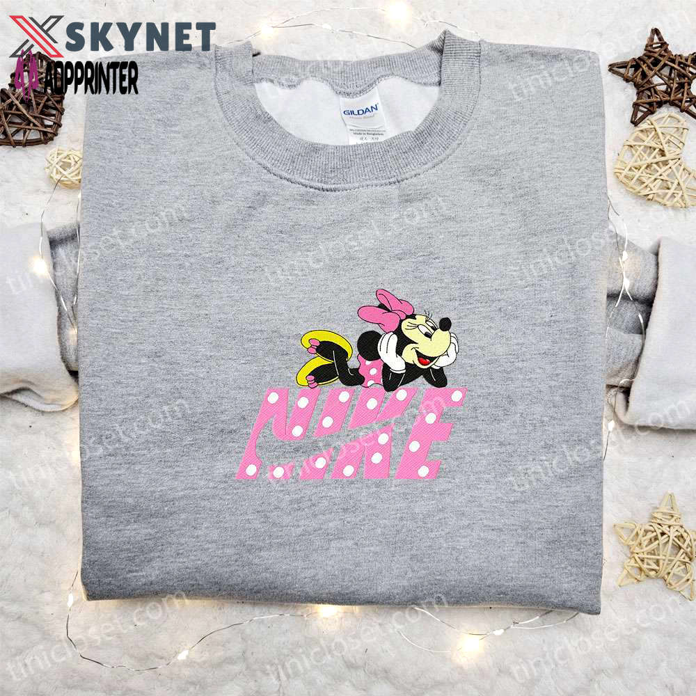 Minnie mouse x nike cartoon embroidered shirt: customized & perfect family gift Embroidered Shirt