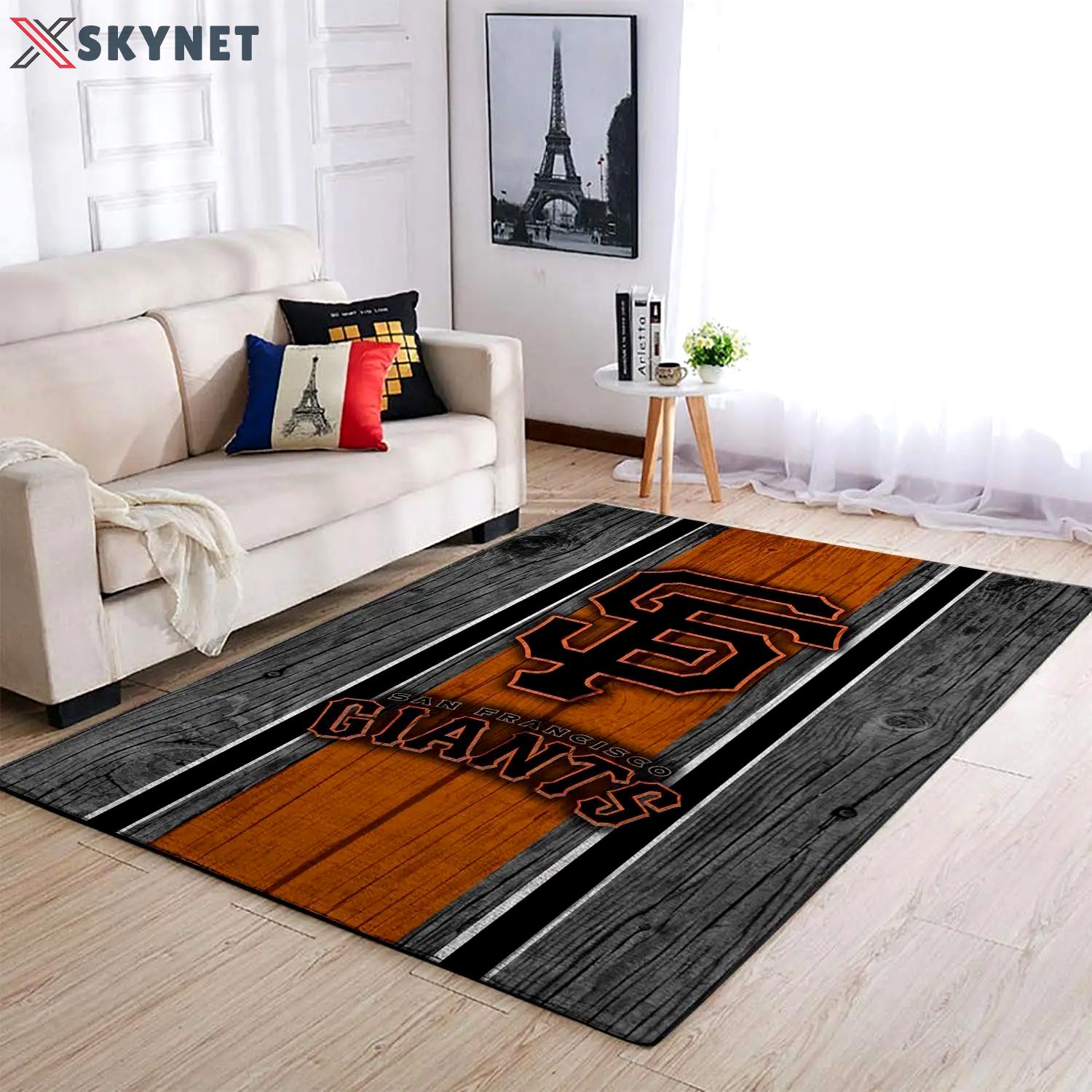 Mlb san francisco giants team logo area wooden style living room rug Rectangle Rug