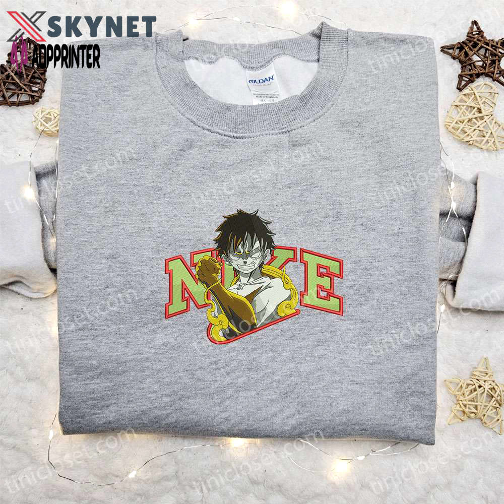 Monkey d luffy gear 2 x nike embroidered anime tshirt – one piece shirt nike inspired Embroidered Shirt