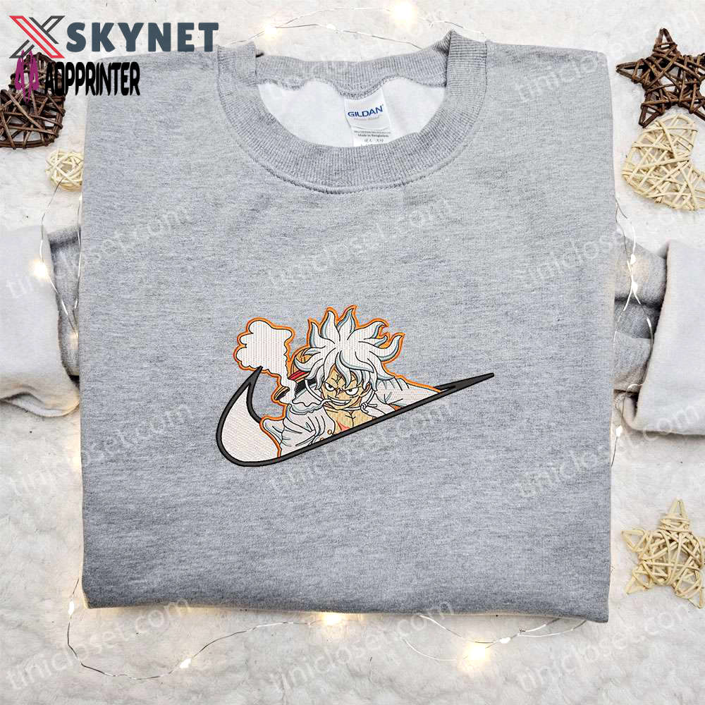 Monkey d luffy gear 5 x nike swoosh anime embroidered shirt – one piece & nike inspired design Embroidered Shirt