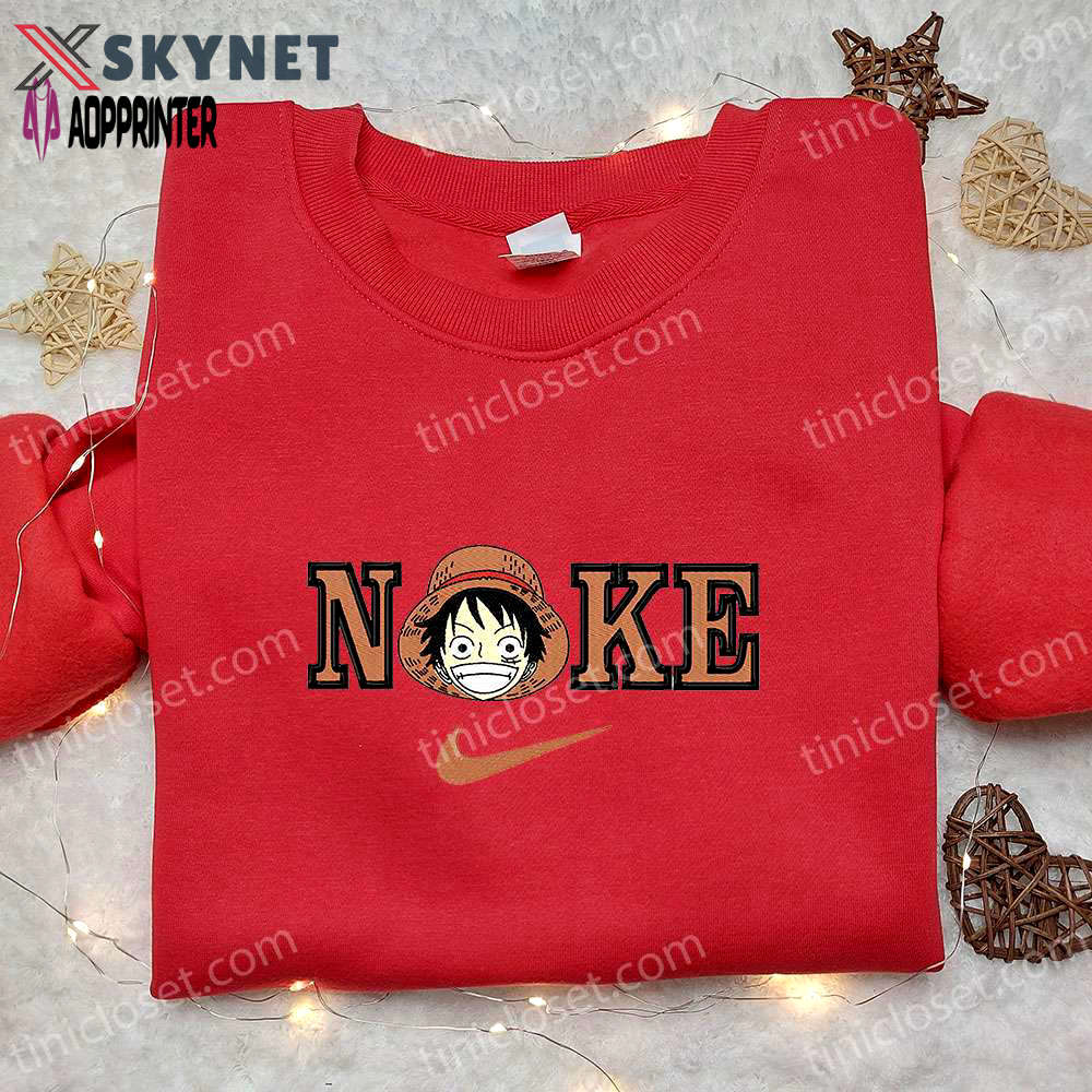 Monkey d luffy x nike anime embroidered hoodie – one piece shirt nike inspired – limited edition Embroidered Shirt
