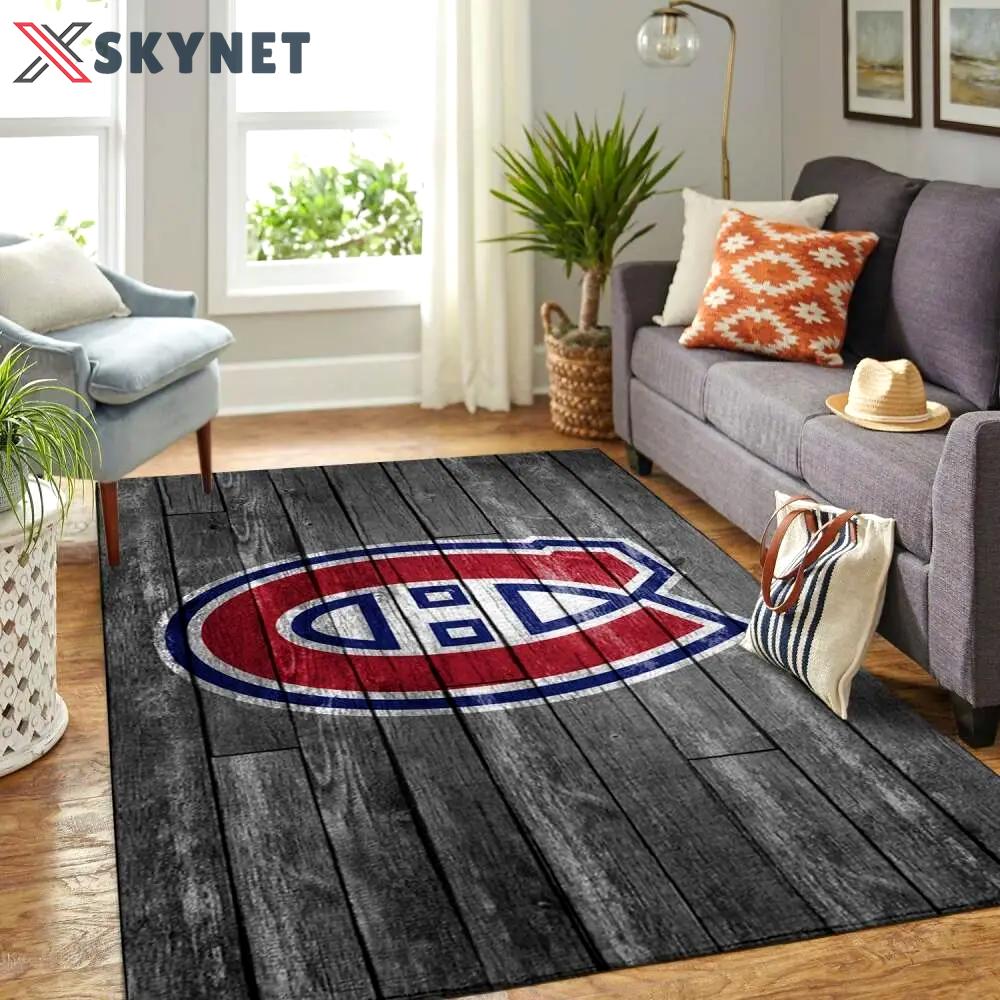 Montreal canadiens nhl grey wooden style living room rug regtangle carpet Rectangle Rug
