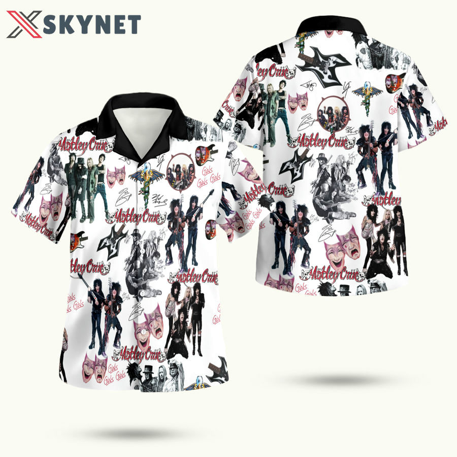 Motley crue band white beach wear hawaiian shirt Hawaii Shirt Shorts & Flip Flops
