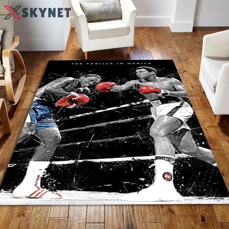 Muhammad ali joe frazier inspired rug area rug boxing floor mat carpet sport decor Rectangle Rug