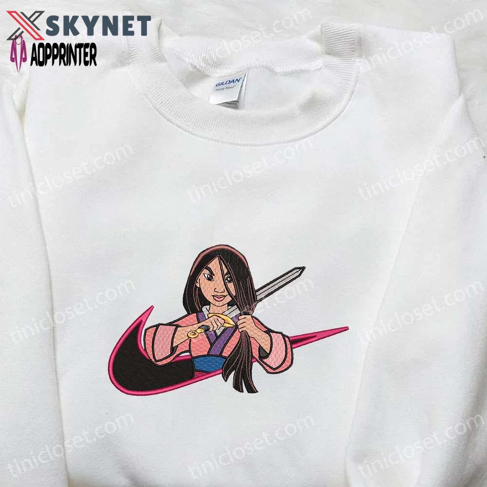 Mulan x nike anime embroidered shirt disney characters & nike inspired design Embroidered Shirt