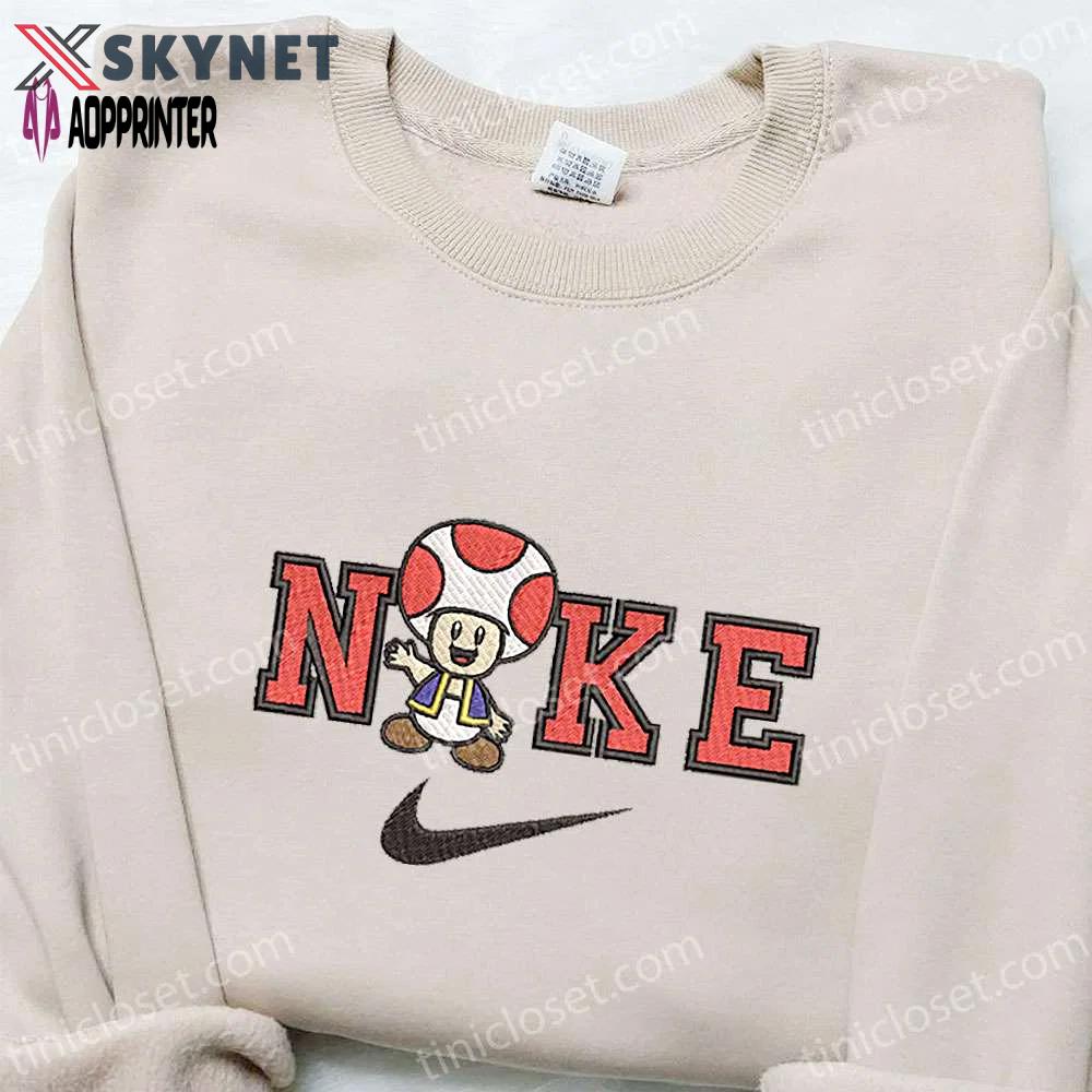 Mushroom x nike cartoon embroidered shirt – nike inspired t-shirt best gift ideas for family Embroidered Shirt